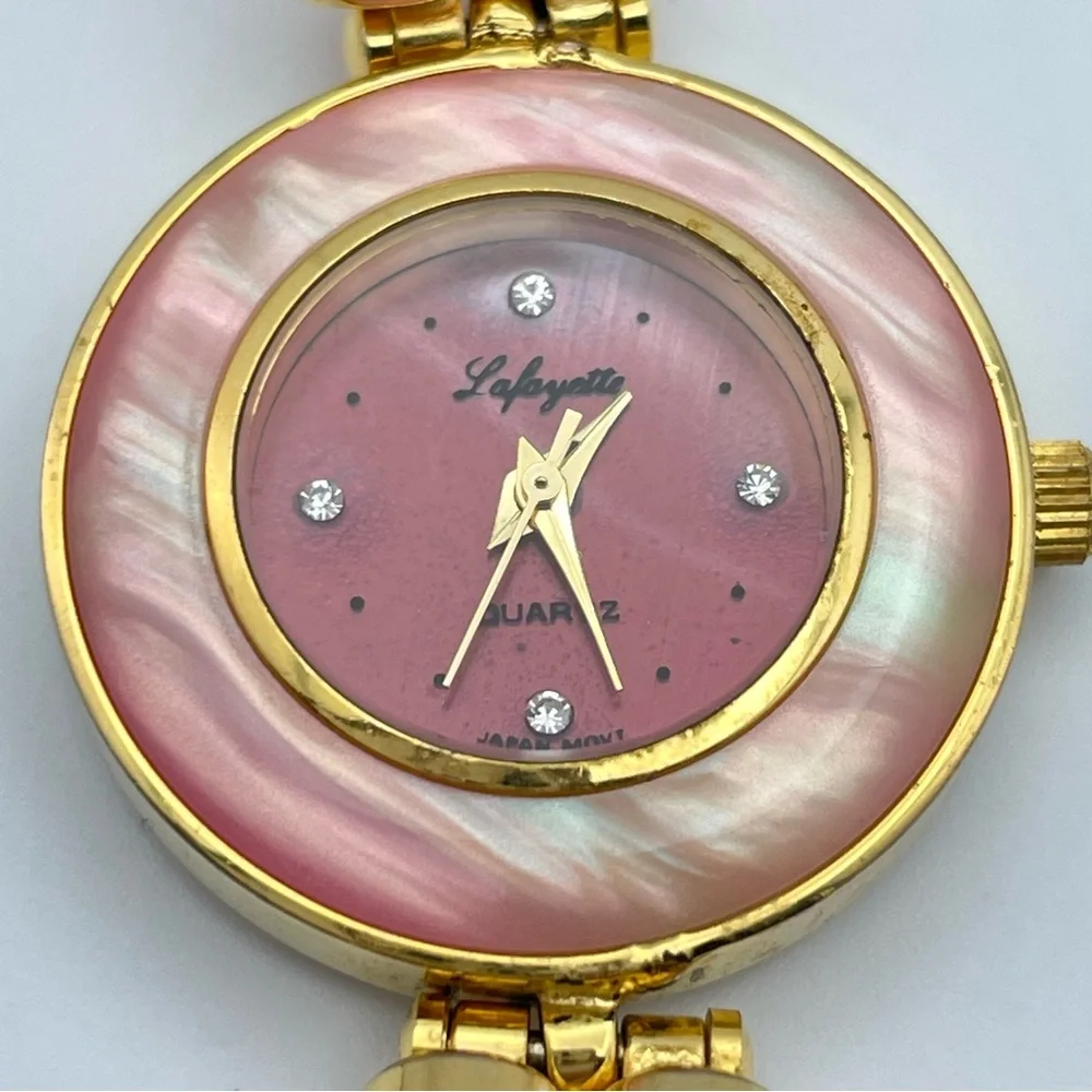 Lafayette Pink Mother of Pearl Bracelet Watch Gold Tone Quartz Brand New Battery